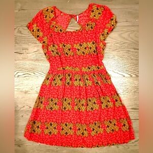 🔻Free People Women’s Backless Boho Dress Red and Gold| Sz. Small